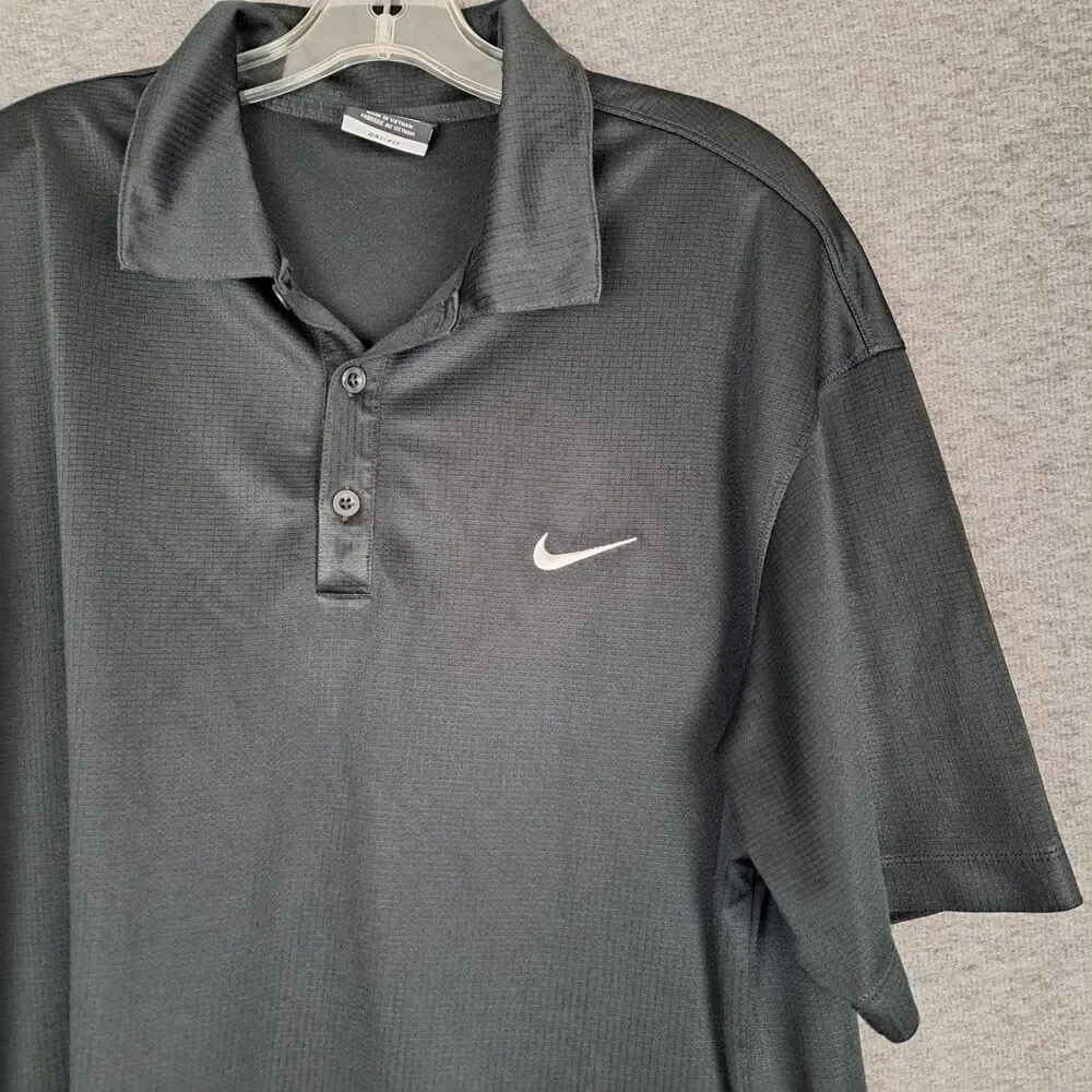 Nike Golf Dri Fit XL Black Ripstop Swoosh Men's Polo‎ Shirt Athletic
